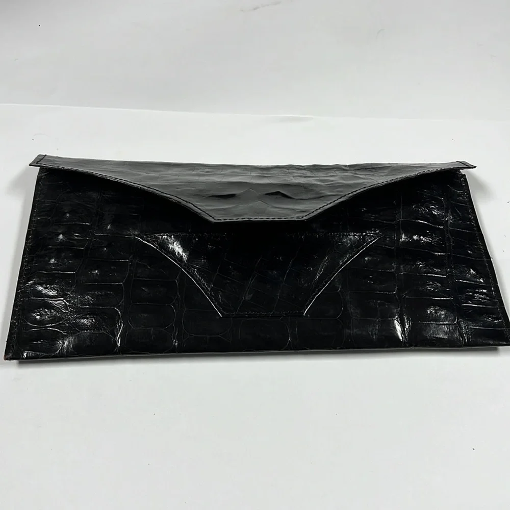 Crocodile Black Flat Envelope Clutch Bag